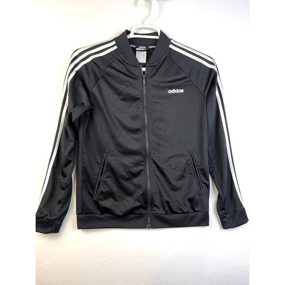 Adidas Track Jacket Women's Medium Black 3 Stripes Warmup Activewear Zip Front - Picture 1 of 8